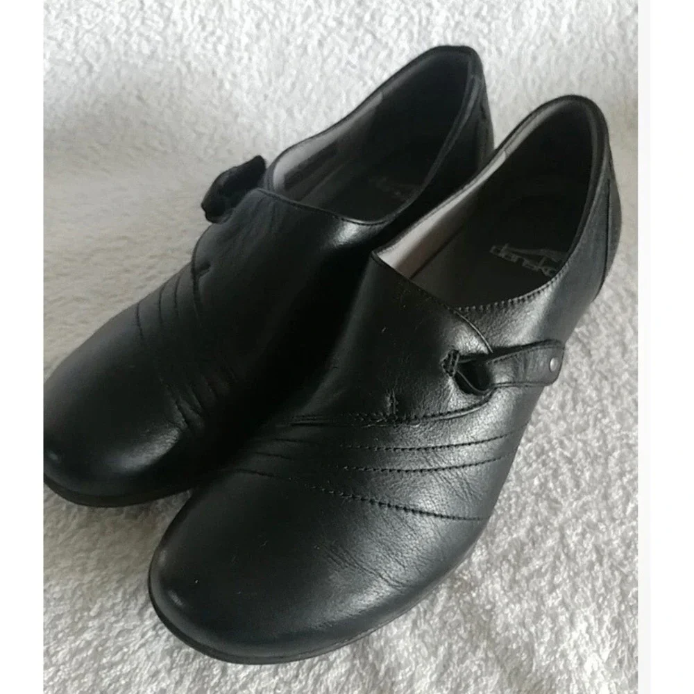 Dansko Black Leather Slip On Pleated Comfort Loafers 5500020200 Size 37